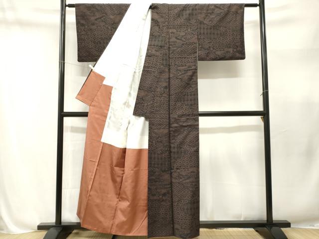 平和屋着物■結城紬　80亀甲　吉祥花文　正絹　逸品　CABN1664ev