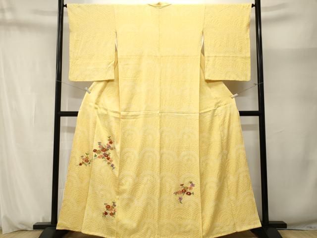 平和屋着物■訪問着　総刺繍　駒刺繍　絞り　青海波枝花文　金糸　正絹　逸品　CABN1671ev