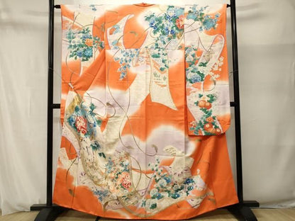 平和屋着物■豪華振袖　作家物　刺繍　絵巻吉祥草花文　暈し染め　金彩　正絹　逸品　CABN1676ev