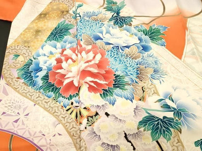 平和屋着物■豪華振袖　作家物　刺繍　絵巻吉祥草花文　暈し染め　金彩　正絹　逸品　CABN1676ev