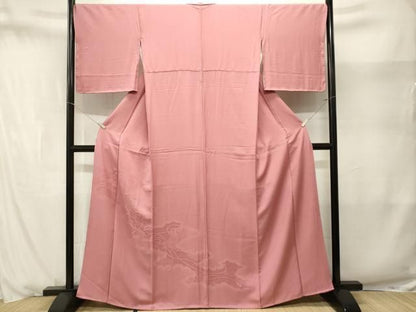 平和屋着物■色留訪問着　色無地　御所車吉祥地紋　石竹色　正絹　逸品　CABN1680ev