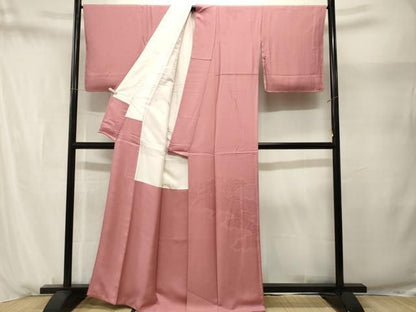平和屋着物■色留訪問着　色無地　御所車吉祥地紋　石竹色　正絹　逸品　CABN1680ev