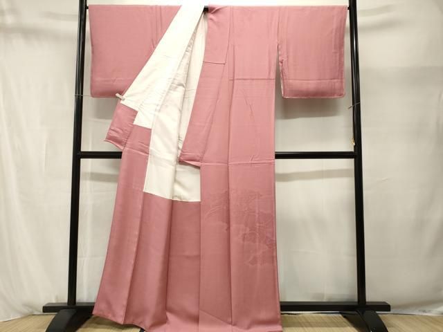 平和屋着物■色留訪問着　色無地　御所車吉祥地紋　石竹色　正絹　逸品　CABN1680ev