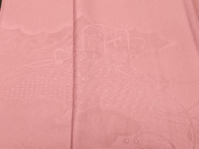 平和屋着物■色留訪問着　色無地　御所車吉祥地紋　石竹色　正絹　逸品　CABN1680ev