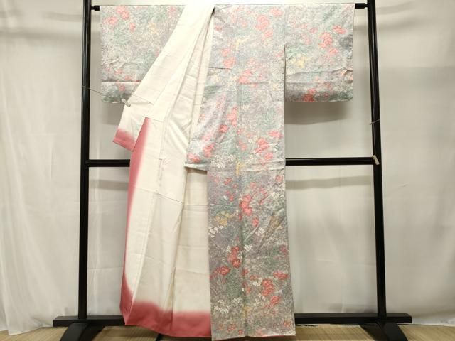 平和屋着物■上質な小紋　麻生観佑作　草花文　金糸　正絹　逸品　CABN1697ev