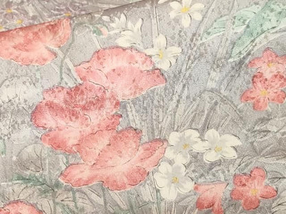 平和屋着物■上質な小紋　麻生観佑作　草花文　金糸　正絹　逸品　CABN1697ev