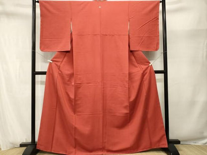 平和屋着物■上質な紬　色無地　赤丹色　正絹　逸品　CABN1707ev