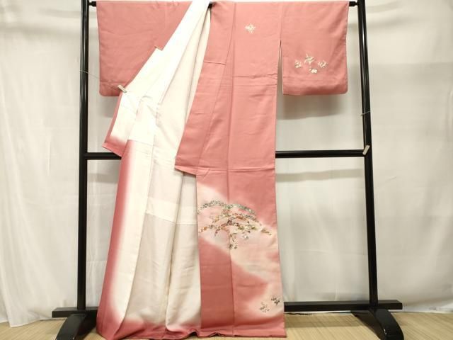 平和屋着物■訪問着　総刺繍　雪芝草花文　暈し染め　正絹　逸品　CABN1717ev