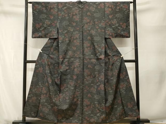 平和屋着物■本場大島紬　流水草花文　正絹　逸品　CABN1736ev