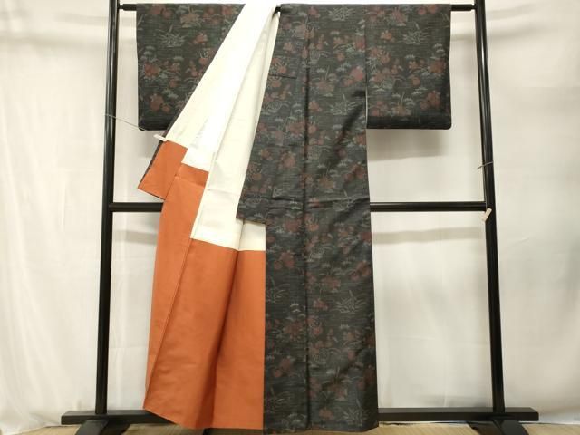 平和屋着物■本場大島紬　流水草花文　正絹　逸品　CABN1736ev