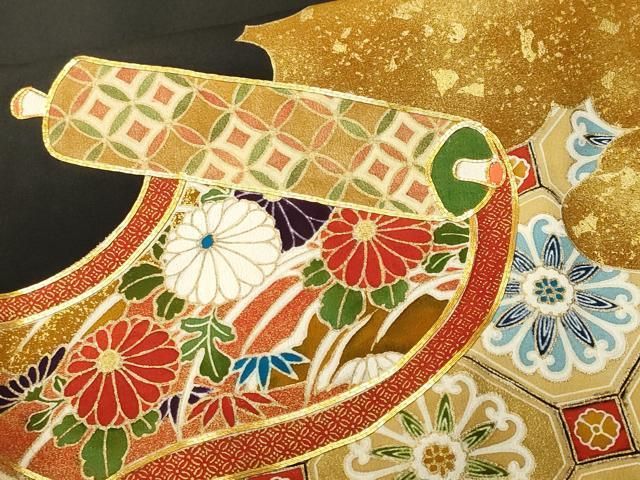 平和屋着物■豪華黒留袖　駒刺繍　絵巻天井花文　金彩　正絹　逸品　CABN1783ev