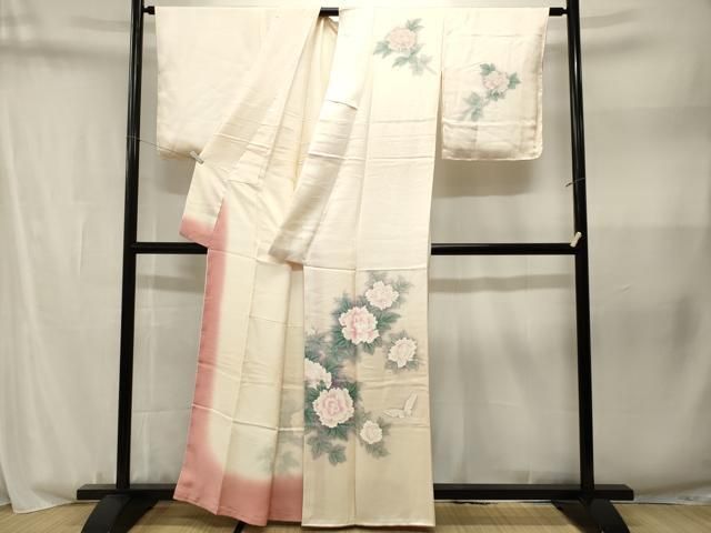平和屋着物■小紋　花蝶文　暈し染め　洗える着物　CABN1810ev