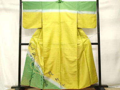平和屋着物■訪問着　霰文字文　暈し染め　金彩　金通し地　胴抜き仕立て　洗える着物　CABN1823ev