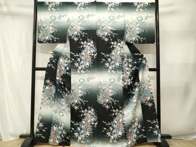 平和屋着物■小紋　草花文　暈し染め　洗える着物　CABN1835ev
