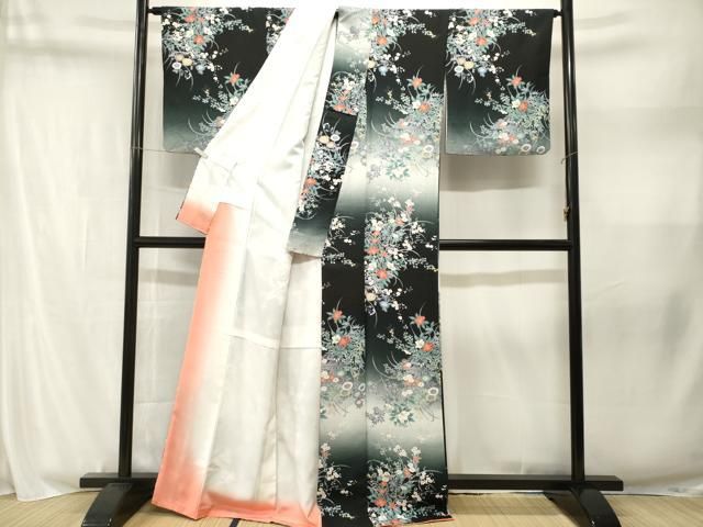 平和屋着物■小紋　草花文　暈し染め　洗える着物　CABN1835ev