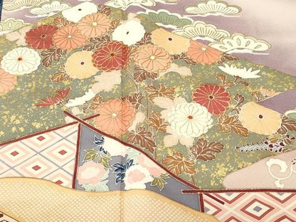 平和屋着物■訪問着　駒刺繍　屏風吉祥花文　暈し染め　金彩　正絹　逸品　CABN1874ev