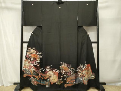 平和屋着物■豪華黒留袖　仕覆　屏風花鳥文　十二単　金銀彩　正絹　逸品　CABN1879ev