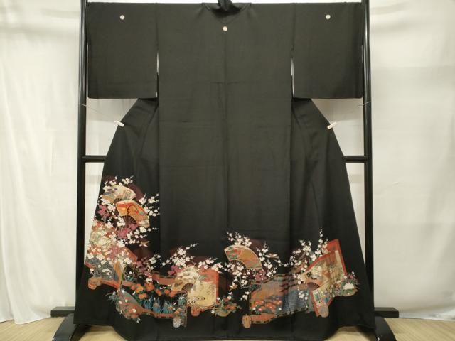 平和屋着物■豪華黒留袖　仕覆　屏風花鳥文　十二単　金銀彩　正絹　逸品　CABN1879ev