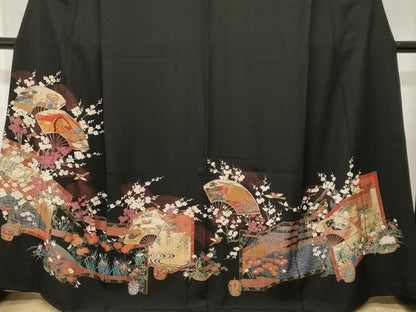 平和屋着物■豪華黒留袖　仕覆　屏風花鳥文　十二単　金銀彩　正絹　逸品　CABN1879ev