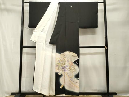 平和屋着物■豪華黒留袖　駒刺繍　檜扇蜀江御所車花文　暈し染め　金銀彩　正絹　逸品　CABN1884ev