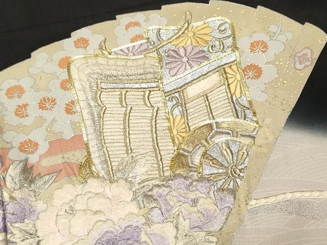 平和屋着物■豪華黒留袖　駒刺繍　檜扇蜀江御所車花文　暈し染め　金銀彩　正絹　逸品　CABN1884ev