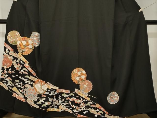 平和屋着物■豪華黒留袖　駒刺繍　松竹梅流水雪輪花文　金彩　正絹　逸品　CABN1887ev