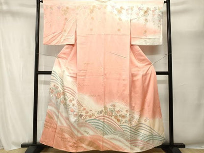 平和屋着物■訪問着　絞り　流水枝花文　暈し染め　金彩　正絹　逸品　CABN1907ev