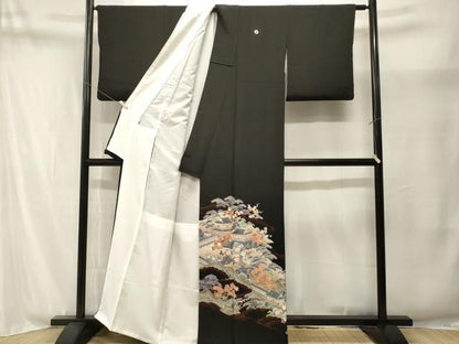 平和屋着物■豪華黒留袖　駒刺繍　松竹梅風景文　正絹　逸品　CABN1920ev