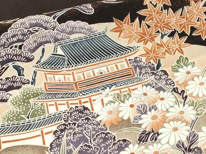 平和屋着物■豪華黒留袖　駒刺繍　松竹梅風景文　正絹　逸品　CABN1920ev