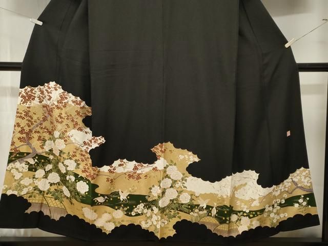 平和屋着物■豪華黒留袖　作家物　駒刺繍　白鷺　籬枝梅花文　金彩　正絹　逸品　CABN1933ev