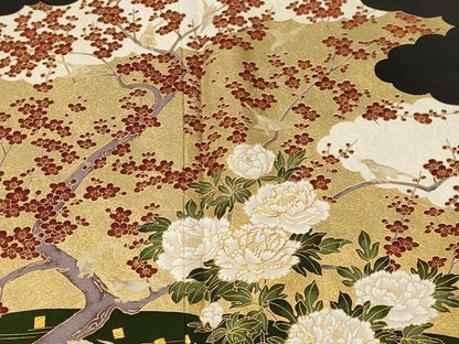 平和屋着物■豪華黒留袖　作家物　駒刺繍　白鷺　籬枝梅花文　金彩　正絹　逸品　CABN1933ev