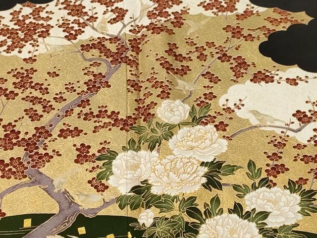 平和屋着物■豪華黒留袖　作家物　駒刺繍　白鷺　籬枝梅花文　金彩　正絹　逸品　CABN1933ev