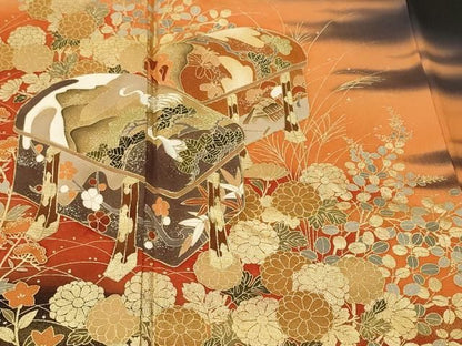 平和屋着物■豪華黒留袖　文箱草花文　暈し染め　金彩　正絹　逸品　CABN1940ev