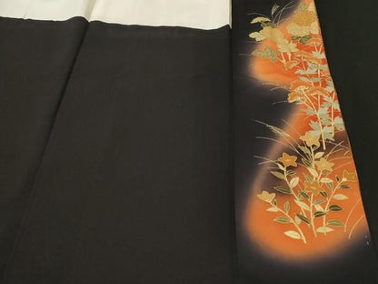 平和屋着物■豪華黒留袖　文箱草花文　暈し染め　金彩　正絹　逸品　CABN1940ev