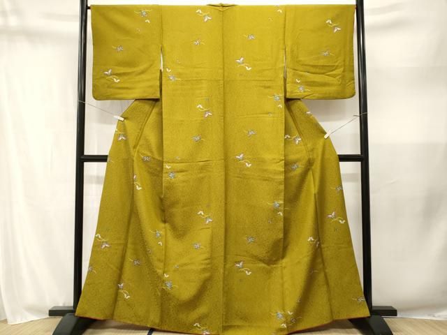 平和屋着物■小紋　芝草舞蝶文　洗える着物　CABN1951ev
