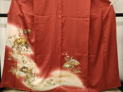 平和屋着物■訪問着　地紙重ね流水飛鶴枝花文　暈し染め　金彩　正絹　逸品　CABN1957ev
