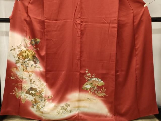 平和屋着物■訪問着　地紙重ね流水飛鶴枝花文　暈し染め　金彩　正絹　逸品　CABN1957ev