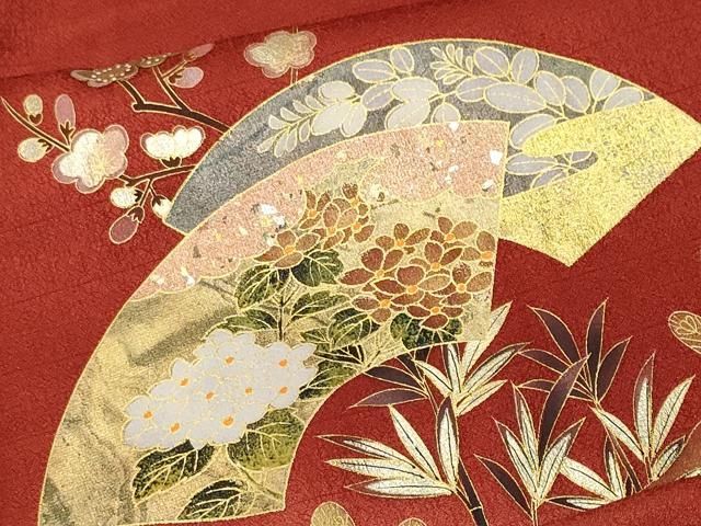 平和屋着物■訪問着　地紙重ね流水飛鶴枝花文　暈し染め　金彩　正絹　逸品　CABN1957ev