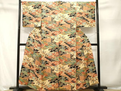 平和屋着物■上質な小紋　松竹梅切嵌花文　正絹　逸品　CABN1974ev