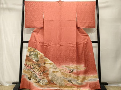 平和屋着物■豪華色留袖　作家物　扇面飛鶴花文　暈し染め　金銀彩　正絹　逸品　CABN1981ev