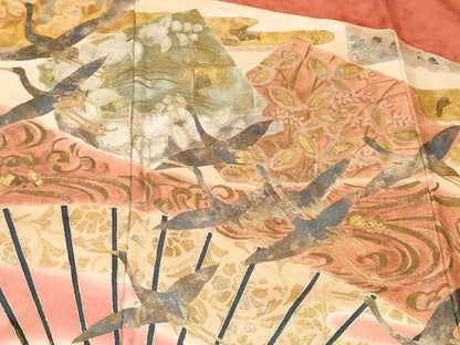 平和屋着物■豪華色留袖　作家物　扇面飛鶴花文　暈し染め　金銀彩　正絹　逸品　CABN1981ev