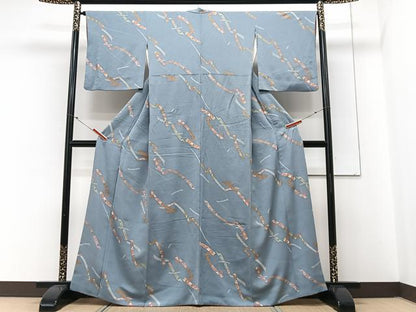 平和屋着物■上質な小紋　短冊草花文　金彩　鬼しぼ縮緬　正絹　逸品　CABN2007xe