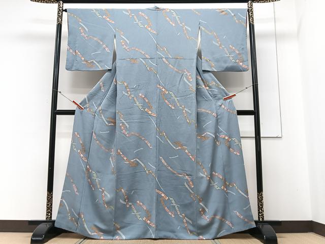 平和屋着物■上質な小紋　短冊草花文　金彩　鬼しぼ縮緬　正絹　逸品　CABN2007xe