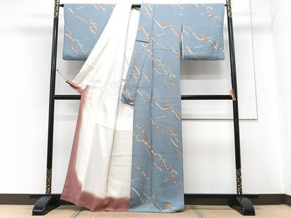 平和屋着物■上質な小紋　短冊草花文　金彩　鬼しぼ縮緬　正絹　逸品　CABN2007xe
