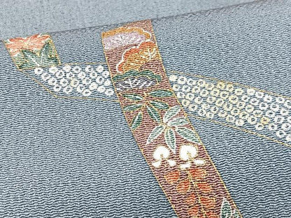 平和屋着物■上質な小紋　短冊草花文　金彩　鬼しぼ縮緬　正絹　逸品　CABN2007xe