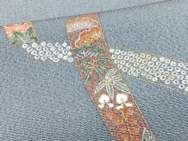 平和屋着物■上質な小紋　短冊草花文　金彩　鬼しぼ縮緬　正絹　逸品　CABN2007xe