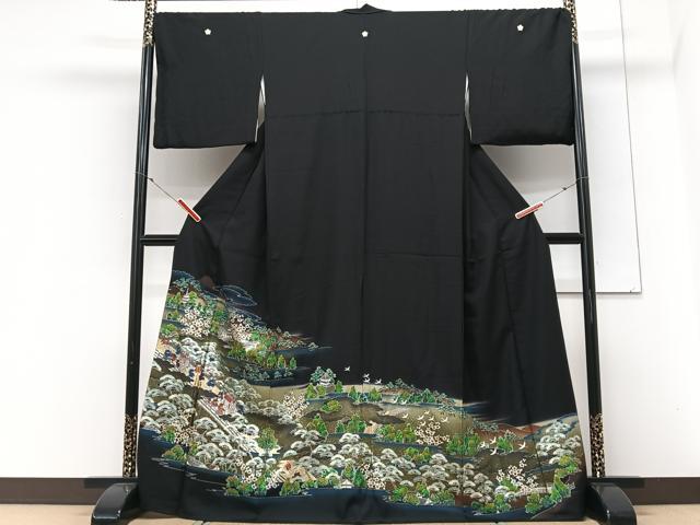 平和屋着物■豪華黒留袖　渡り橋人物風景文　暈し染め　金彩　正絹　逸品　CABN2010xe