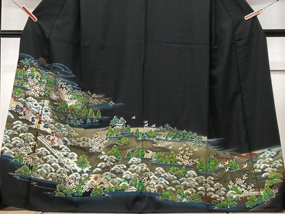 平和屋着物■豪華黒留袖　渡り橋人物風景文　暈し染め　金彩　正絹　逸品　CABN2010xe