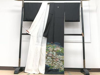 平和屋着物■豪華黒留袖　渡り橋人物風景文　暈し染め　金彩　正絹　逸品　CABN2010xe
