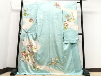 平和屋着物■豪華振袖　総刺繍　尾長鳥草花文　暈し染め　金銀糸　正絹　逸品　CABN2015xe